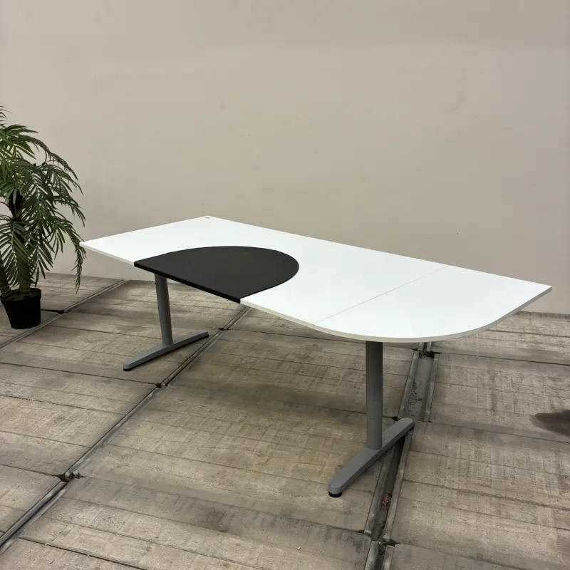 Schreibtisch Weiß 200x80 Silber Höhenverstellbar Inset-Auflage Bürotisch Gebraucht
