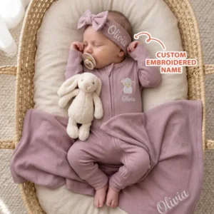 Personalized Baby Sheep Embroidered Ribbed Bamboo Convertible Zippy