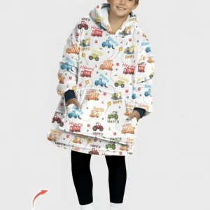 Construction Vehicles Custom Name Bamboo Blanket Hoodie