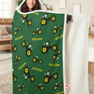 Custom Name Green Tractors Matching Daddy & Me Bamboo Wearable Hooded Blanket