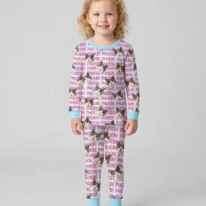 Custom Pet Photo With Name Watercolor Bamboo Two Piece Long Sleeve Pajama Set