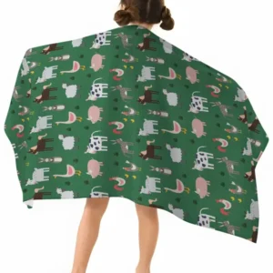 Green Farm Animals Bamboo Beach Towel