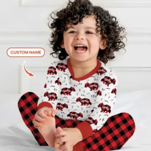 Custom Name Family Bear Matching Bamboo Two Piece Long Sleeve Pajama Set