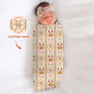 Custom Name Pumpkin Cottage swaddle blanket