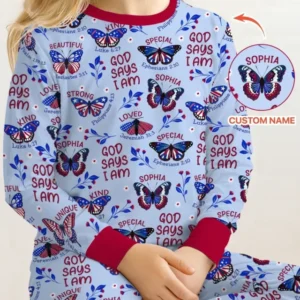 God Says I Am - Liberty Wings Custom Name Bamboo Two Piece Long Sleeve Pajama Set
