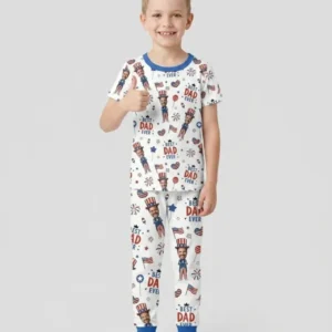 Custom Photo Best Patriotic Family Ever Bamboo Two Piece Short Sleeve Pajama Set