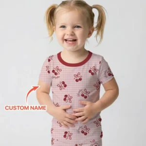 Cherry Mom and Me Bamboo Two Piece Short Sleeve Pajama Set