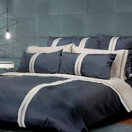St. Genève Capri Sussex Jacquard Border duvet cover in Soot — 300TC Egyptian cotton sateen with jacquard border detail, sewn in Canada