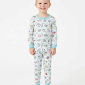 Kawaii Cats Summer Vacation Bamboo Two Piece Long Sleeve Pajama Set