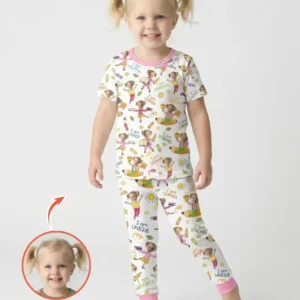 Custom Photo Kid Affirmations I Am Kind Bamboo Two Piece Short Sleeve Pajama Set