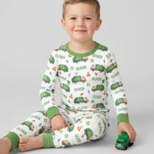 Custom Name Garbage Day Bamboo Two Piece Long Sleeve Pajama Set