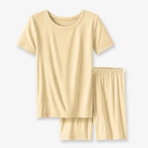 Chamomile Ribbed Bamboo Two Piece Short Sleeve Shorts Pajama Set