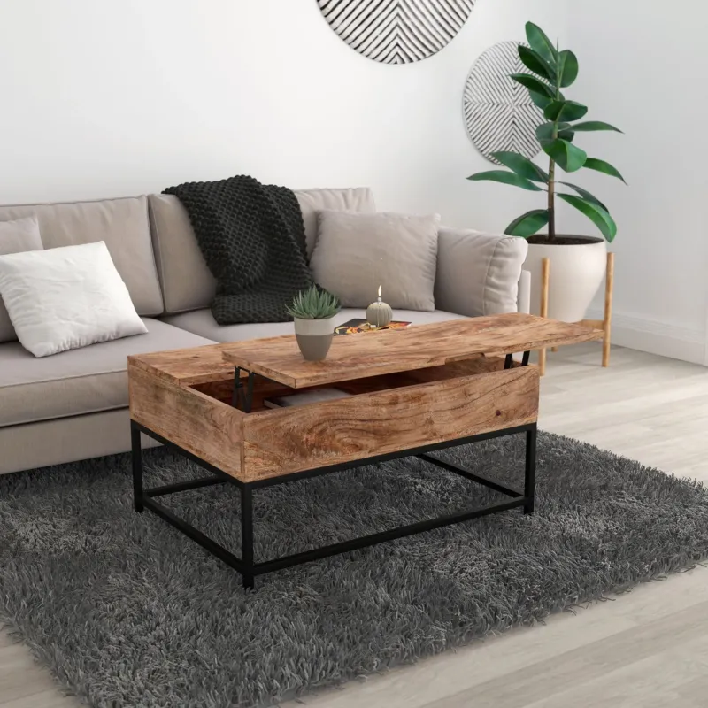 Ojas Lift-Top Coffee Table in Natural Burnt and Black