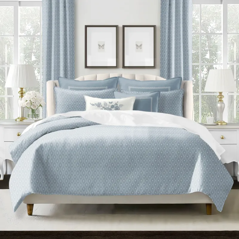 Samuel Diamond COVERLET set with timeless diamond motif on cotton slub - Made in Canada textured bedding
