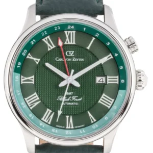Carl von Zeyten Herrenuhr mit grünem Zifferblatt, Lederband und Saphirglas