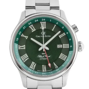 Herrenuhr mit grünem Zifferblatt und silbernem Edelstahlarmband, Automatik, Saphirglas