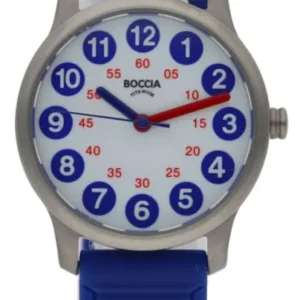 Boccia Armbanduhr mit blauem Silikonarmband, rundem Zifferblatt mit arabischen Zahlen
