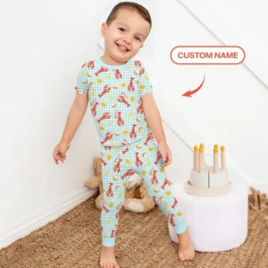 Custom Name Preppy Crawfish Season Bamboo Two Piece Short Sleeve Pajama Set