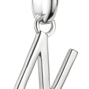 Thomas Savo Charm-Anhänger Buchstabe N, silberner Metallanhänger mit Öse