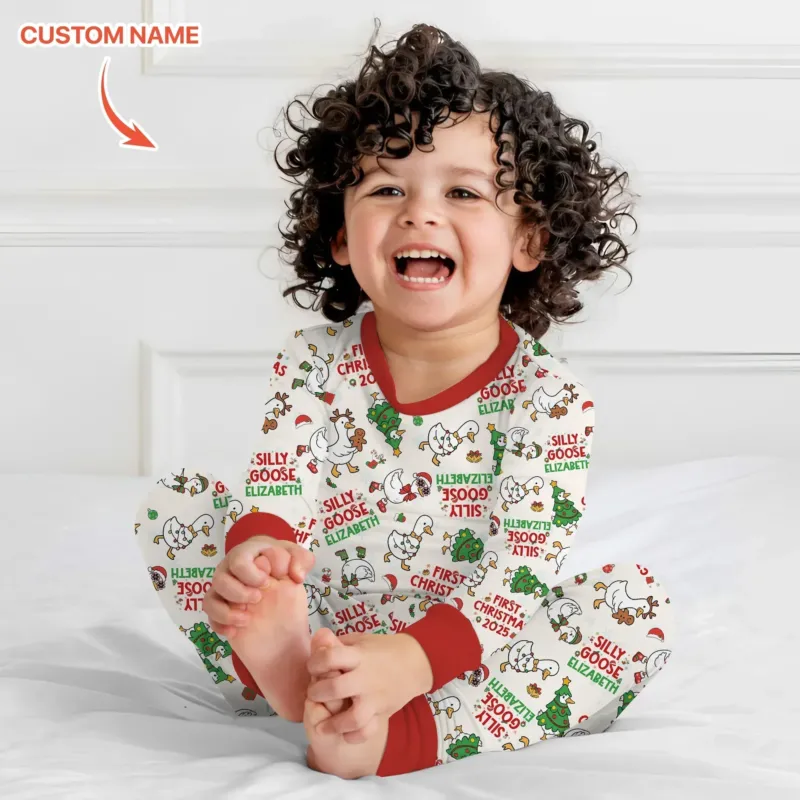 Custom Name "Silly Goose" Two Piece Long Sleeve Pajama Set (Red) , Custom Name "Silly Goose" Two Piece Long Sleeve Pajama Set (Red) - 12-18M