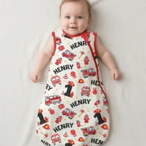 Custom Name Fire Truck Birthday Boy Bamboo Sleep Bag