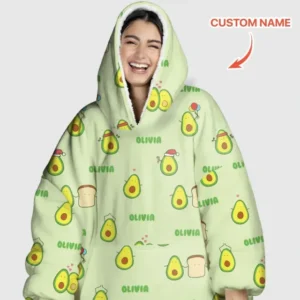 Custom Name Cute Avocado Bamboo Blanket Hoodie