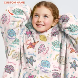 Custom Name Seaside Wildflower Summer Bamboo Blanket Hoodie