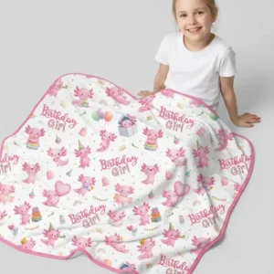 Cute Axolotl Birthday Girl Bamboo Blanket