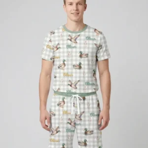 Mallard Duck Custom Name Bamboo Men Short Sleeve Short Pajama Set