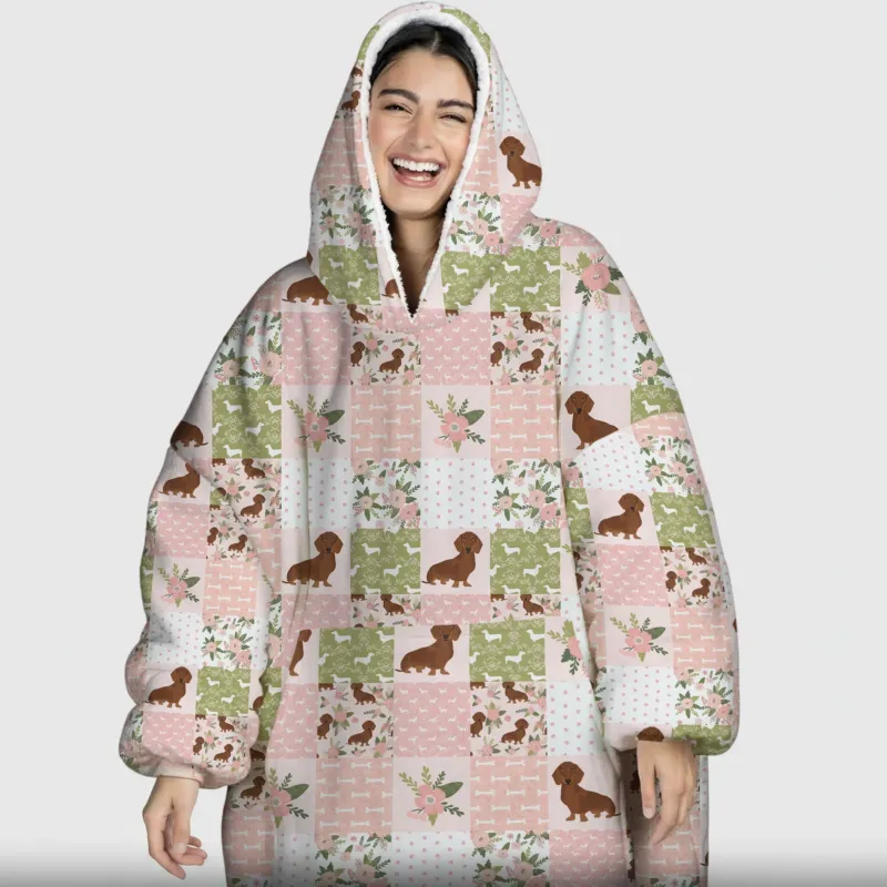 Floral Dachshund Grace Bamboo Blanket Hoodie