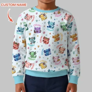 Custom Name Cute Hobby Axolotl Bamboo Crewneck Sweatshirt