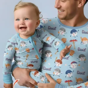 Custom Name Ballparl Family Matching Bamboo Men's Pajama Set