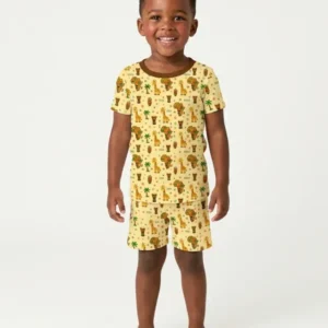 African Culture Bamboo Two Piece Short Sleeve Shorts Pajama Set