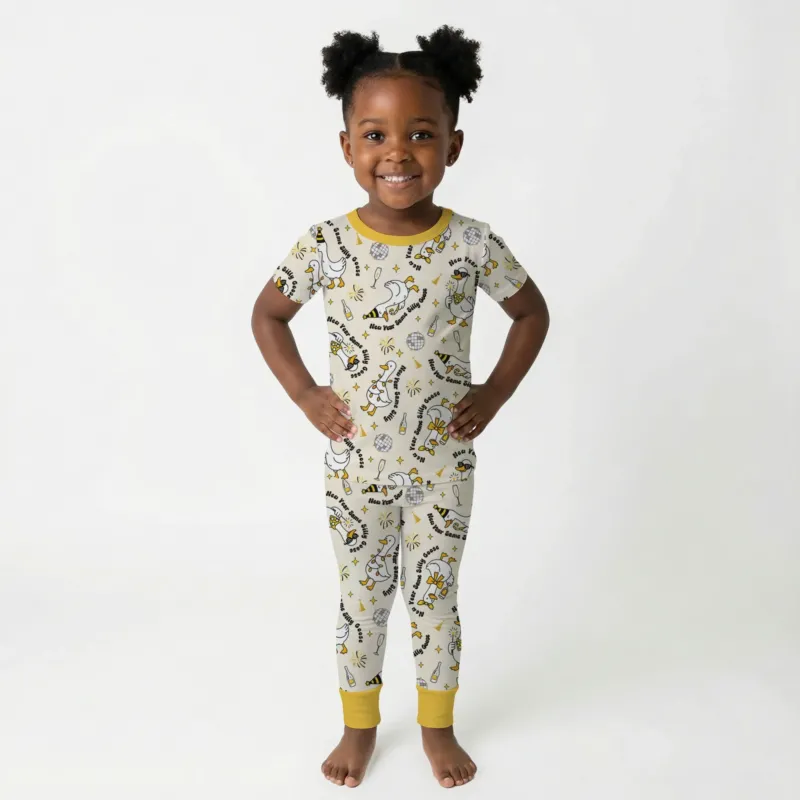 New Year Silly Goose Bamboo Two Piece Short Sleeve Pajama Set