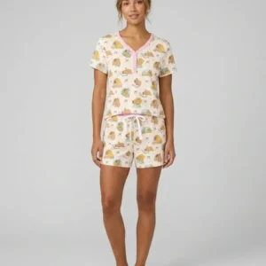 Sweet Study Capy Bamboo Women Short Sleeve Short Pajama Set
