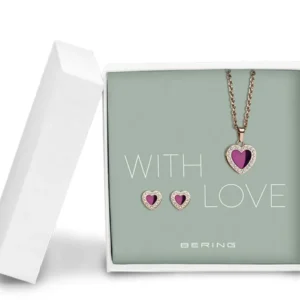 BERING Schmuckset: Halskette mit Herz-Anhänger, violettes Herz, plus Herzohrringe