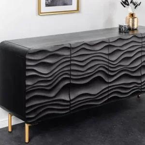 WAVE Design Sideboard 160cm schwarz mattgold Mango Massivholz