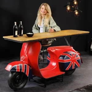 SCOOTER Design Bar Theke 175cm rot Mangoholz Handarbeit Upcycling