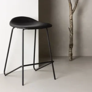 2er Set - Barhocker Georg in Mattschwarz mit PU Sitzfläche
