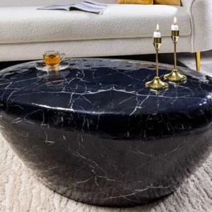 Handgefertigter Couchtisch STONE 75cm schwarz Marmor-Design Metall