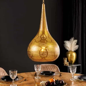 ORIENT LIVING Handgefertigte Hängelampe 50cm gold Eisen Tropfenform