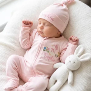 Custom Name Sweet Duckling Garden Embroidered Bamboo Zipper Footie