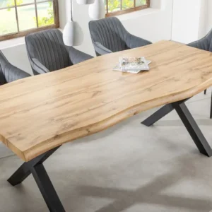 Industrial Esstisch WILD 180cm braun Wildeiche-Design Baumkante schwarz X-Gestell