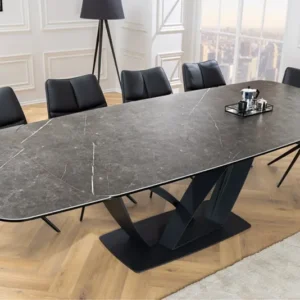 PAPILLON Ausziehbarer Esstisch 180-260cm graphit Keramik Marmor schwarz Metall