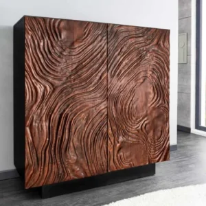 FLUID Massives Highboard 110cm walnuss-braun Akazienholz aufwendiges 3D-Design