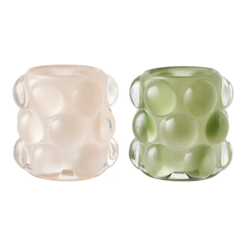 Kerzenhalter-Set „Bolla Duo“ – Glas in Beige & Grün (2er-Set)