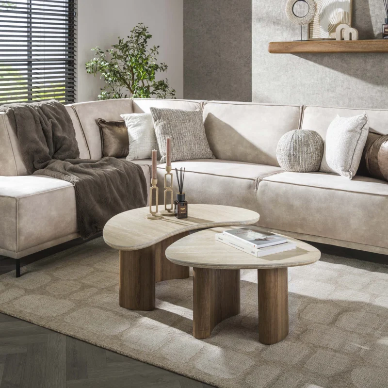 Couchtisch Romano organisch Set aus 2 / Keramik travertin
