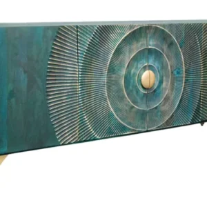 Handgearbeitetes Sideboard GOLDEN SUNSET 180cm türkis gold Mangoholz Metallbeine