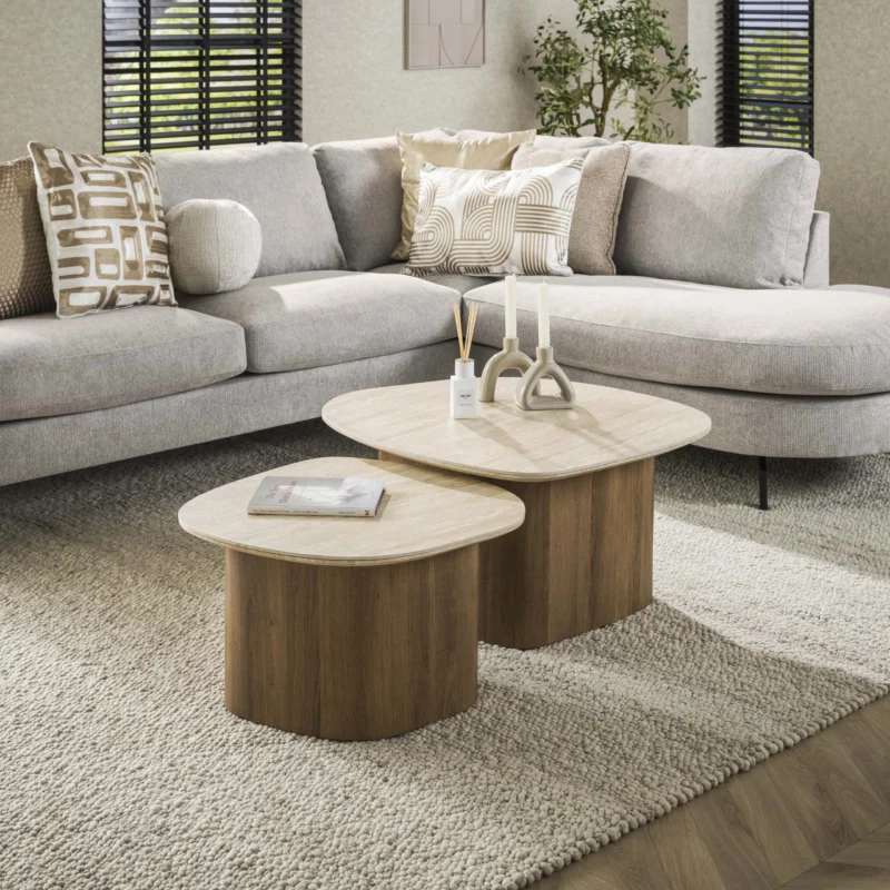 Couchtisch Romano Kiesel Set aus 2 / Keramik travertin