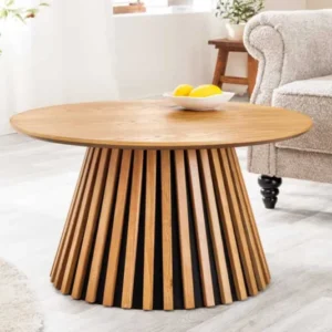 Runder Couchtisch VALHALLA WOOD natur Eichenholz Säulenfuß